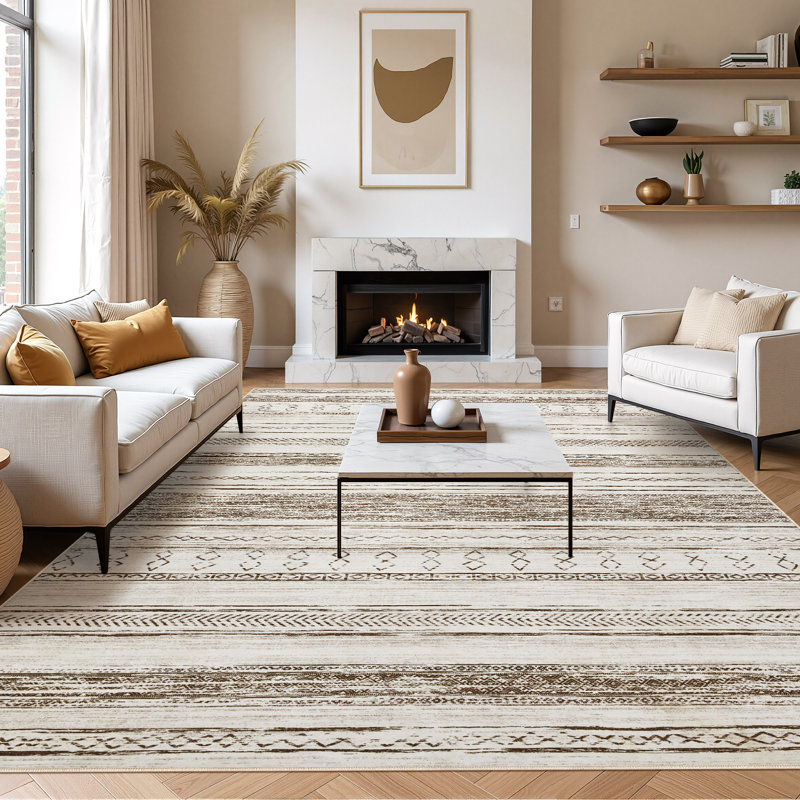 Modern Geometric Area Rug Moroccan Washable Low Pile Carpet Non-Slip Abstract Pattern Soft Floor Mat, Browne