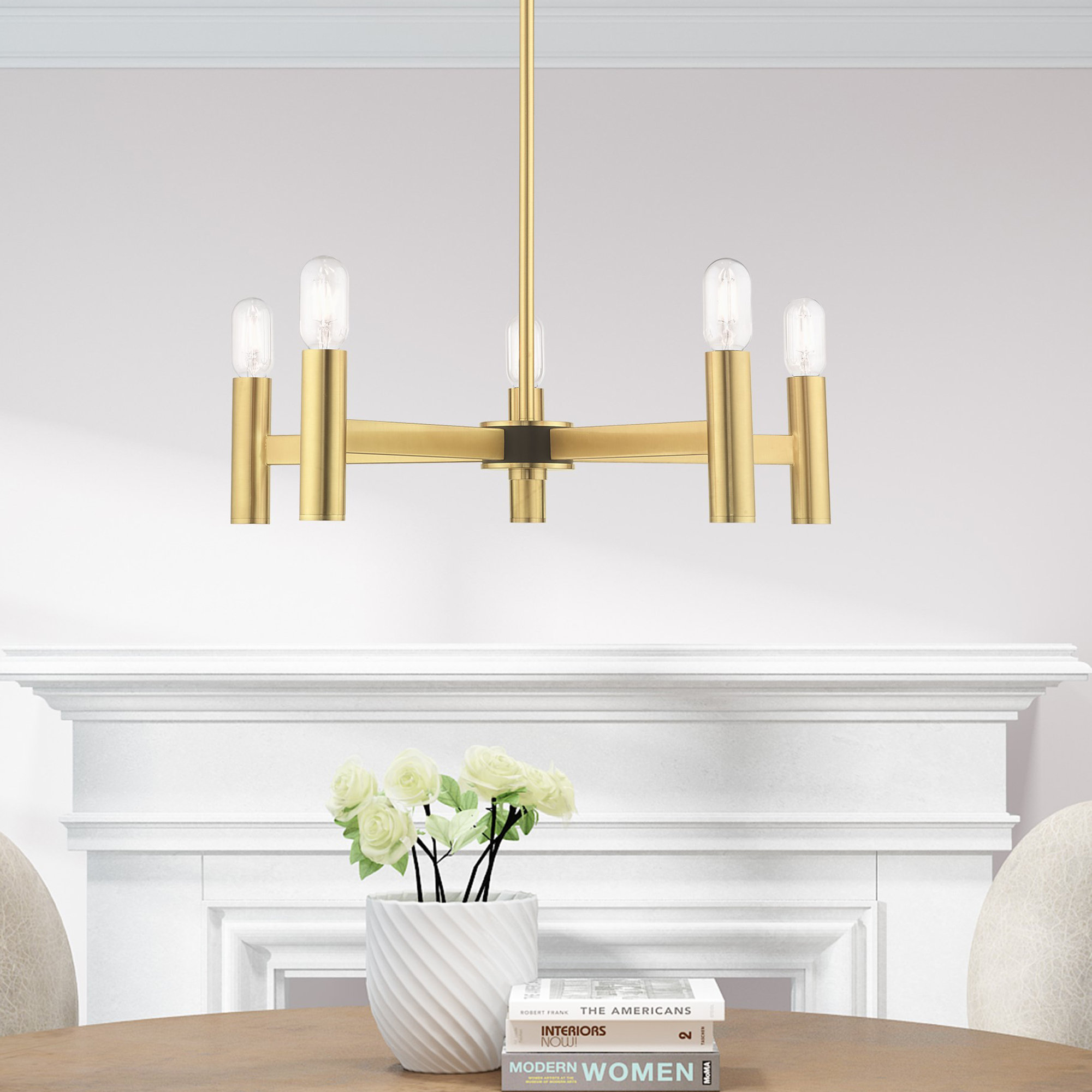 Martella 5 - Light Candle Style Classic / Traditional Chandelier, 6" H x 25" W x 25" D, Satin Brass