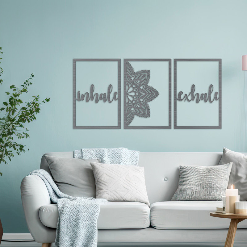 Décoration murale méditation trois pièces - ACM, H 21,7 po x l 46 po x P 0,25 po, Argent