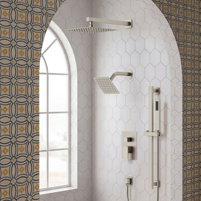 Wall Mount High-Pressure Rainfall Shower Faucet, Dual Showerheads System with Handheld Shower