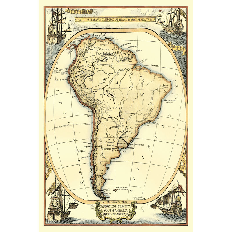 Nautical Map Of South America by Vision Studio - Wrapped Canvas Print, 46cm H x 30cm W