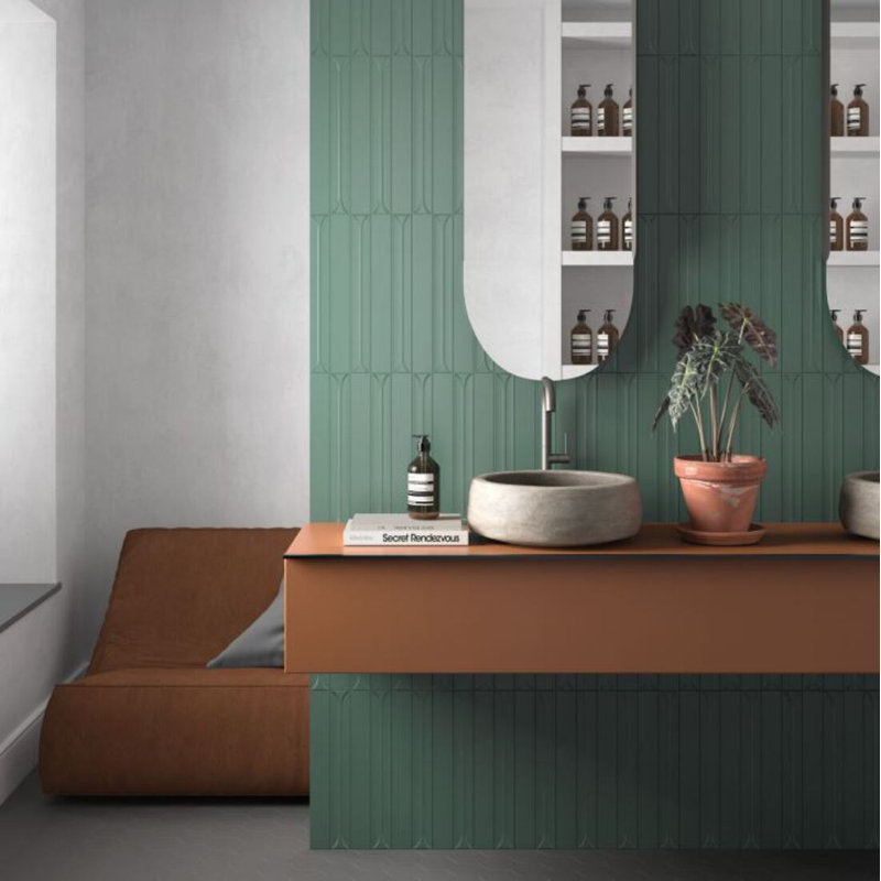 Glazed Textured And Patterned Ceramic Field Tile, Orange