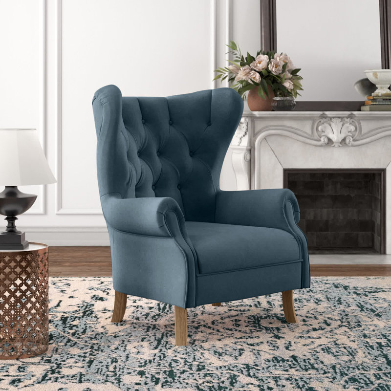 Calcott Velvet Wingback Chair, Azure Blue Velvet