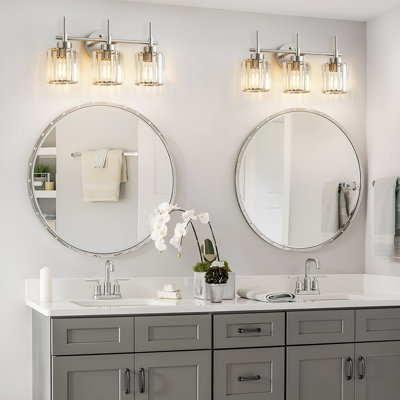 Luminaires de salle de bain 3 lumières en nickel sable avec abat-jour transparents, luminaires de meuble-lavabo au-dessus du miroir (excluant l'ampoule)