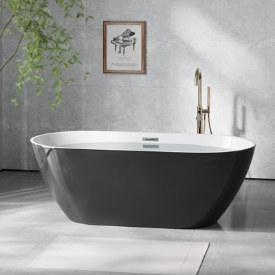 Freestanding Bathtub 59/67 inch Acrylic Soaking Tub with Chrome Drain and Overflow, Compact Modern Bath for Bathroom Upgrade and Relaxing Home Spa Experience