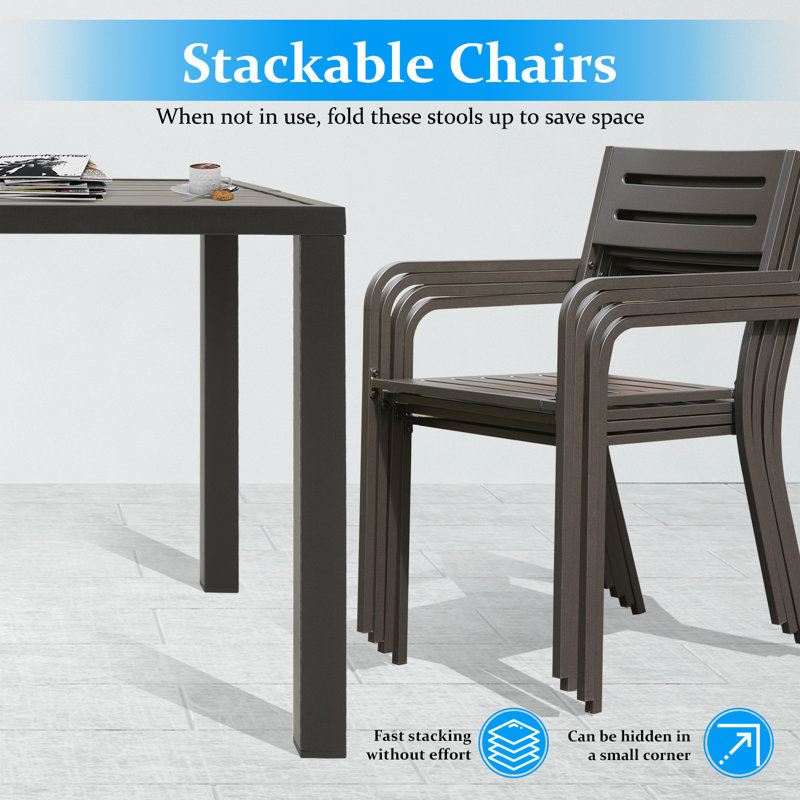 Ensemble de patio extérieur pivotant en métal - 4 fauteuils et table