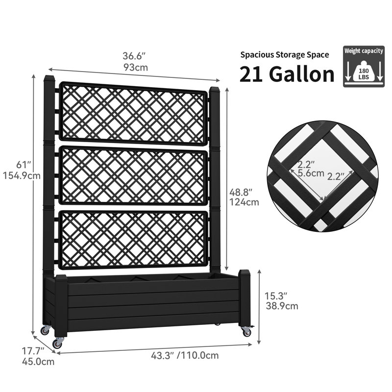 Alajandro 43.3'' W x  61''H Resin Raised Garden Bed, Black