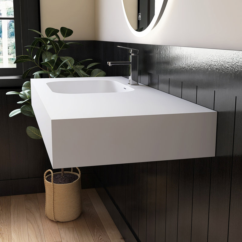 Lavabo vasque rectangulaire en résine de 47 po à fixation au mur pour salle de bain simple avec lavabo gauche en blanc mat 47 po