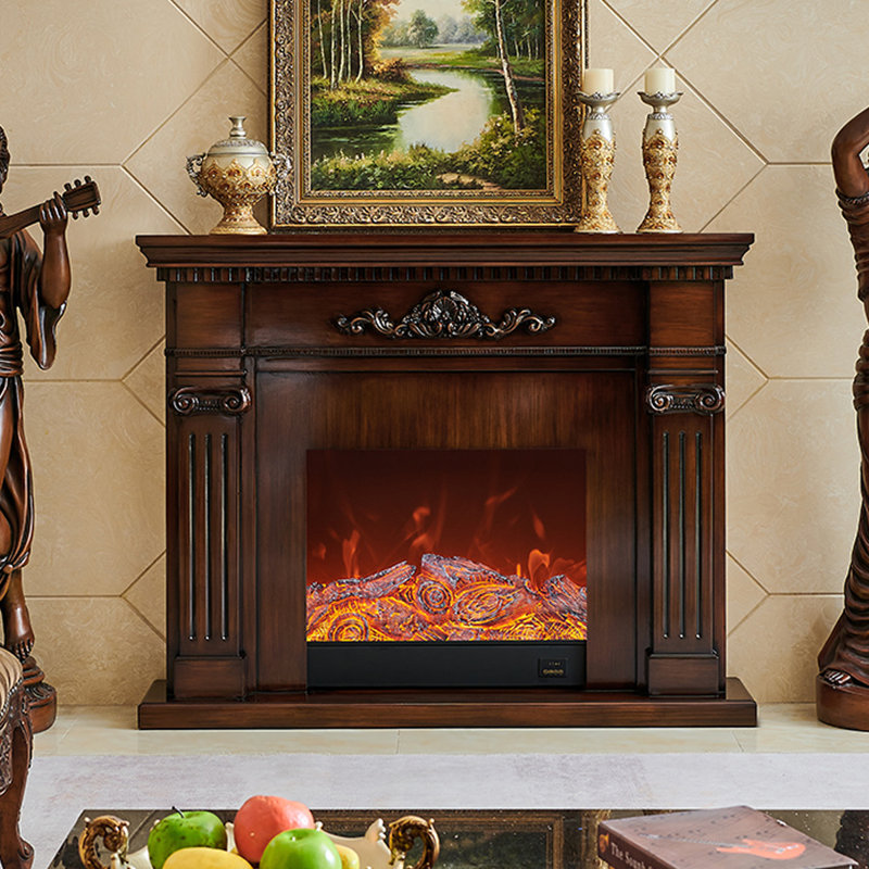Modern Simple French-style Electric Decorative Fireplace with Simulated Flames, Black, 47.24" H x 59.06" W x 12.6" D