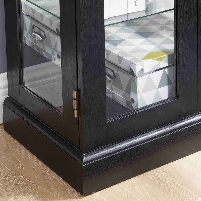 Élégante vitrine vitrée éclairée - Rangement à cadre en bois pour le salon, la cuisine et le garde-manger - Ampoule incluse - Idéal pour le vin, les jouets et les objets de collection - Noir