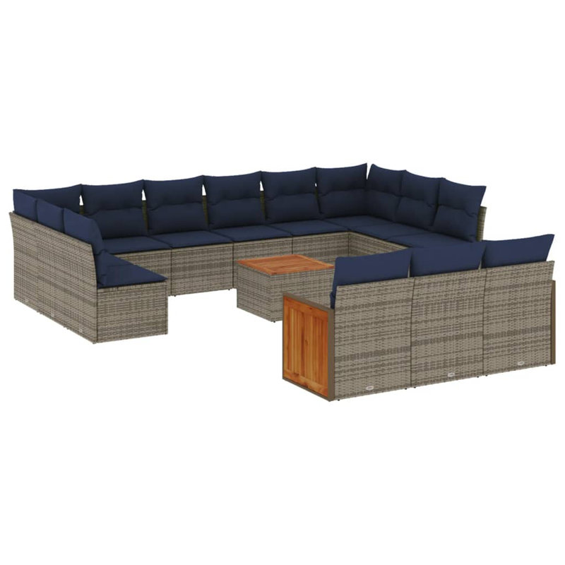  Ensemble de canapé de patio 16 pièces avec coussins en rotin de polyester gris