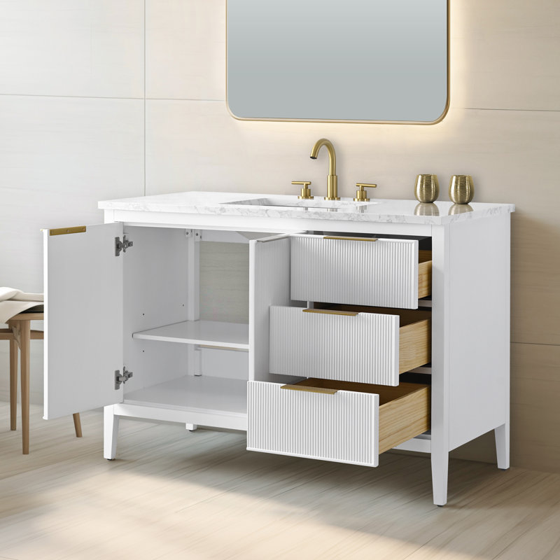 Emma 48" W Single Vanity, White/Brushed Bronze