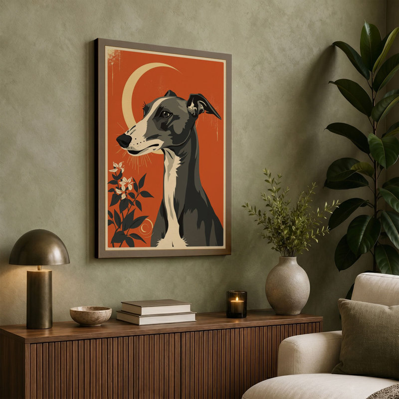 Greyhound Art Deco - Wrapped Canvas, 30x20 - 76.2 x 50.8 cm, White Border