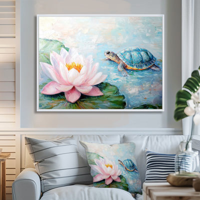 Turtle In The Water Lily II - Turtle Canvas Print