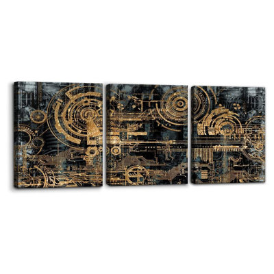 3 Pieces Abstract Canvas Wall Decor Electronic PC Motherboard Circuit Collage Abstract Technology Digital Art Modern Artwork Alternative Urban Shapes Framed Wall Art - 12"X16"X3 Panels