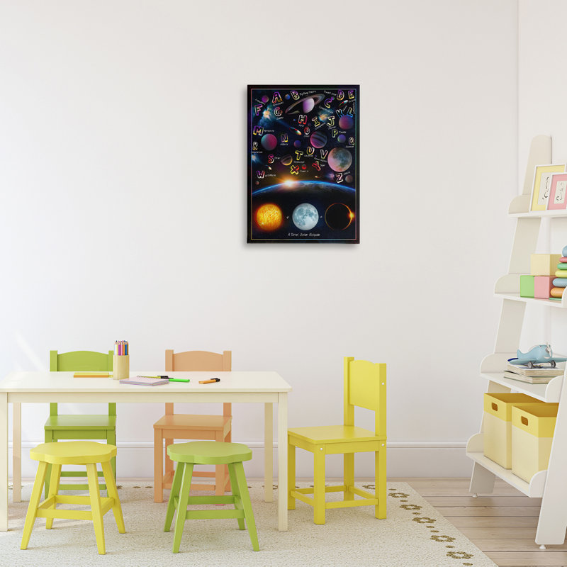 Toile alphabétique éducative pour l'astronomie, conception par Ali Chris, H 24 po x l 16 po