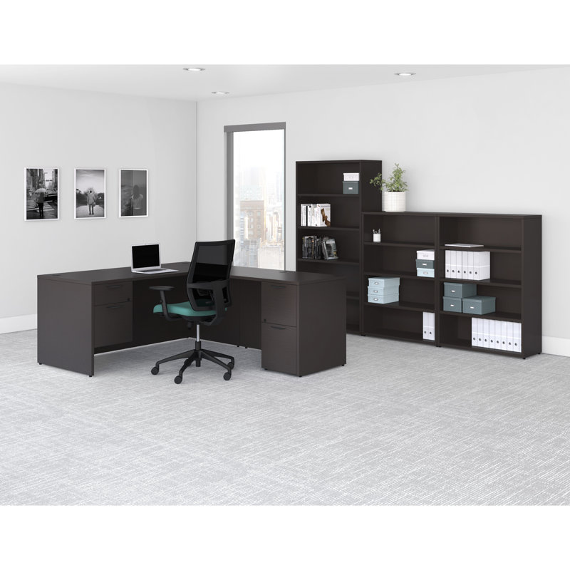 Espresso Executive Desk with Drawer and Filing Cabinet