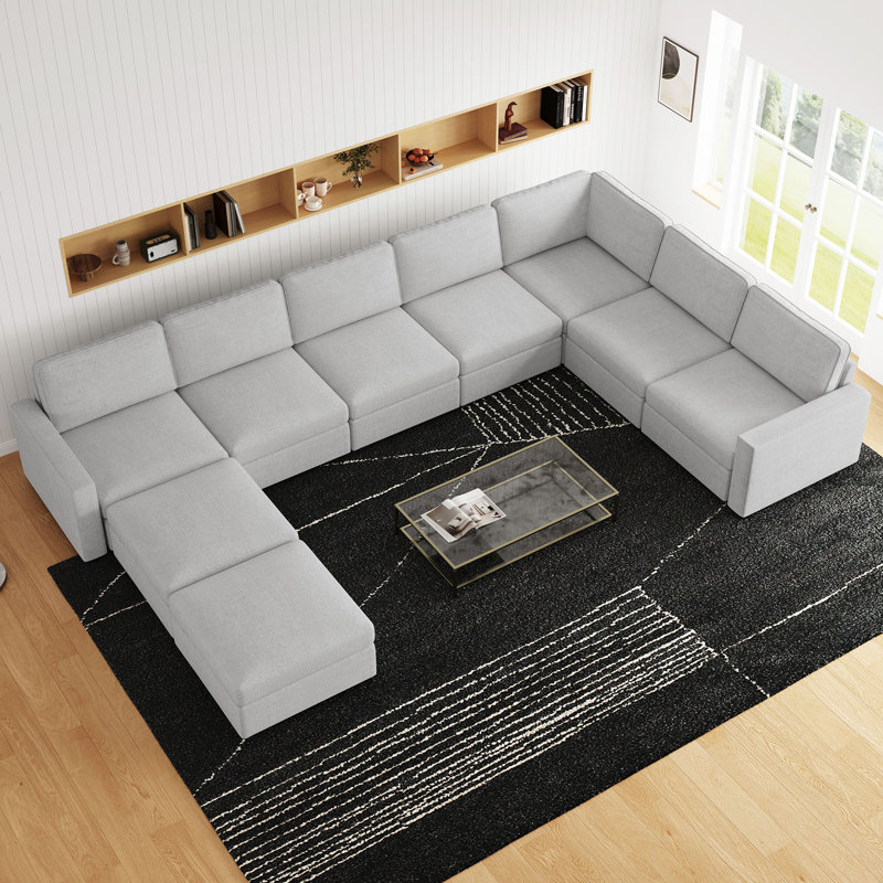 Oversized U Shaped Modular Corner Sectional Sofa With Storage Ottoman, Gray Chenille