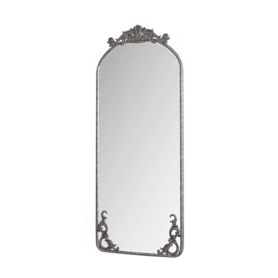 58"X24" Arched Full Body Mirror With Vintage Ornate Carved Applique On Top And Bottom, Hanging Wall Mounted Mirror, For Living Room Bedroom Retro Home Decor Mirror
