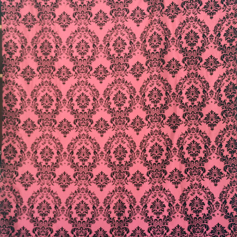 Cantonnière à damas, L 120 po x L 9 po, Noir / corail