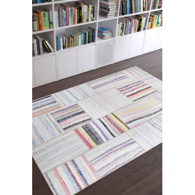 Beige Colourful Patchwork Woven Base Decorative Carpet