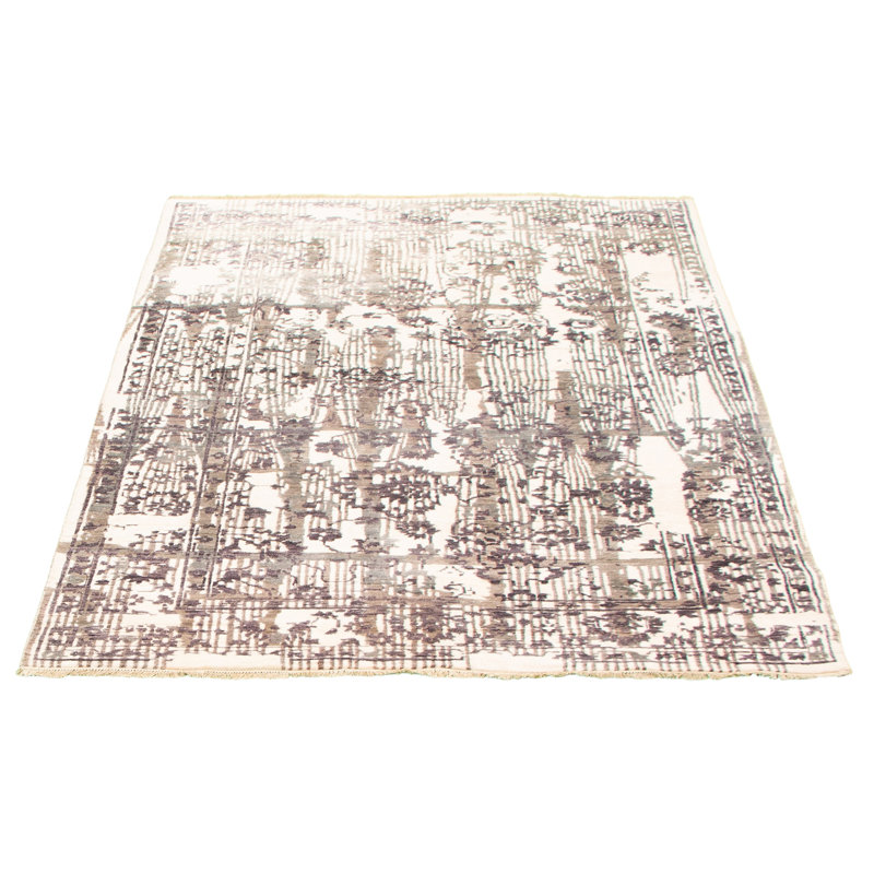 Tapis décoratif en laine de conception unique 5 pi 8 po x 7 pi 11 po noué à la main New Age en gris foncé/Ivoire