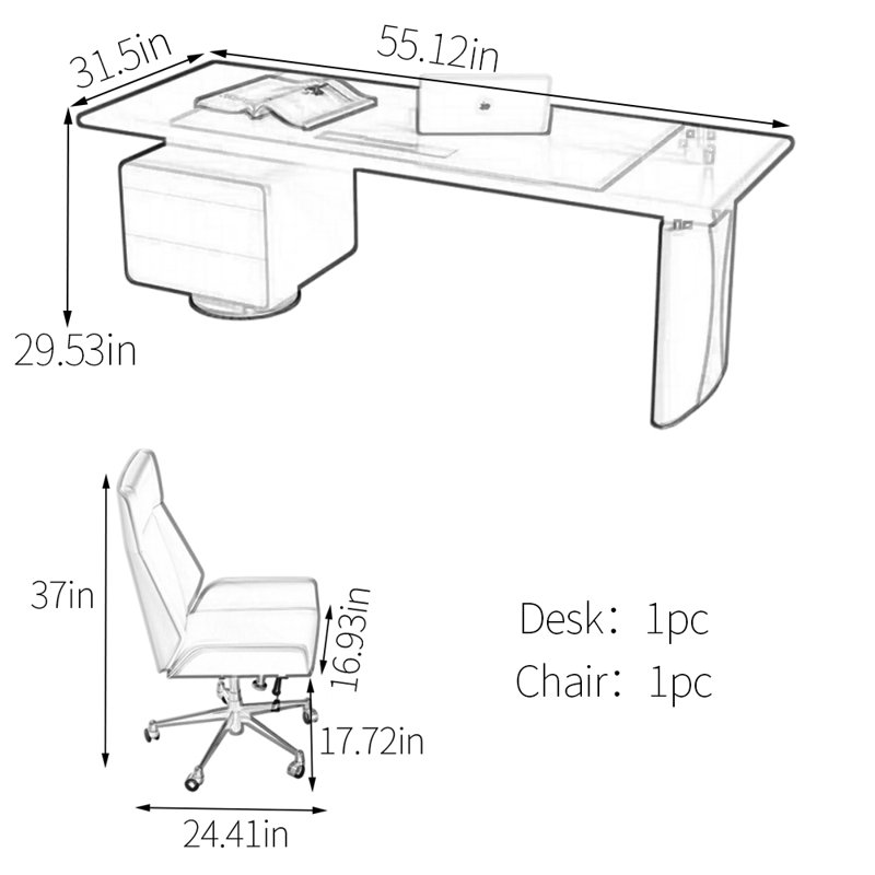 Bureau d'ordinateur 29,53 ", H 29,53 po x l 55,12 po x P 31,5 po