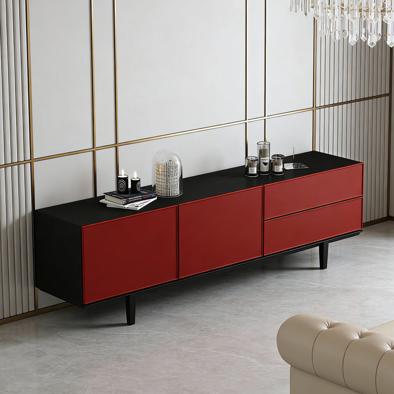 Meuble télé avec rangement Modern, H 22,44 po x L 62,99 po x l 15,74 po, Noir / Rouge