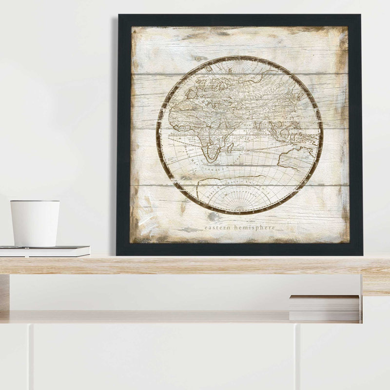 Eastern Hemisphere par Carol Robinson - Peinture, L 25,5 po x H 25,5 po, Cadre noir