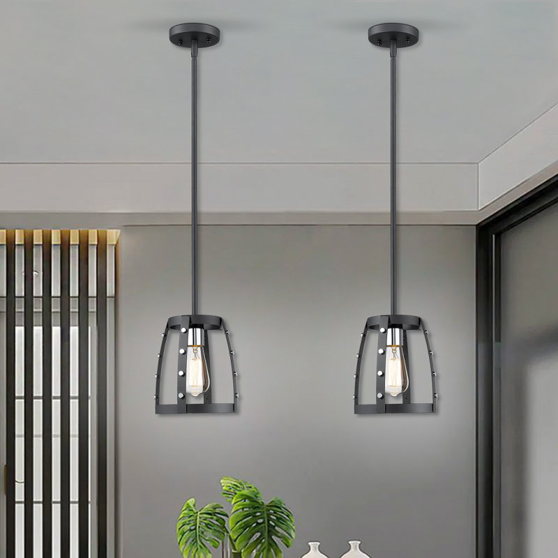 Barada Punk Pendant Light with Black Cage with Adjustable Rod Pendant Lighting Fixture for Kitchen Island