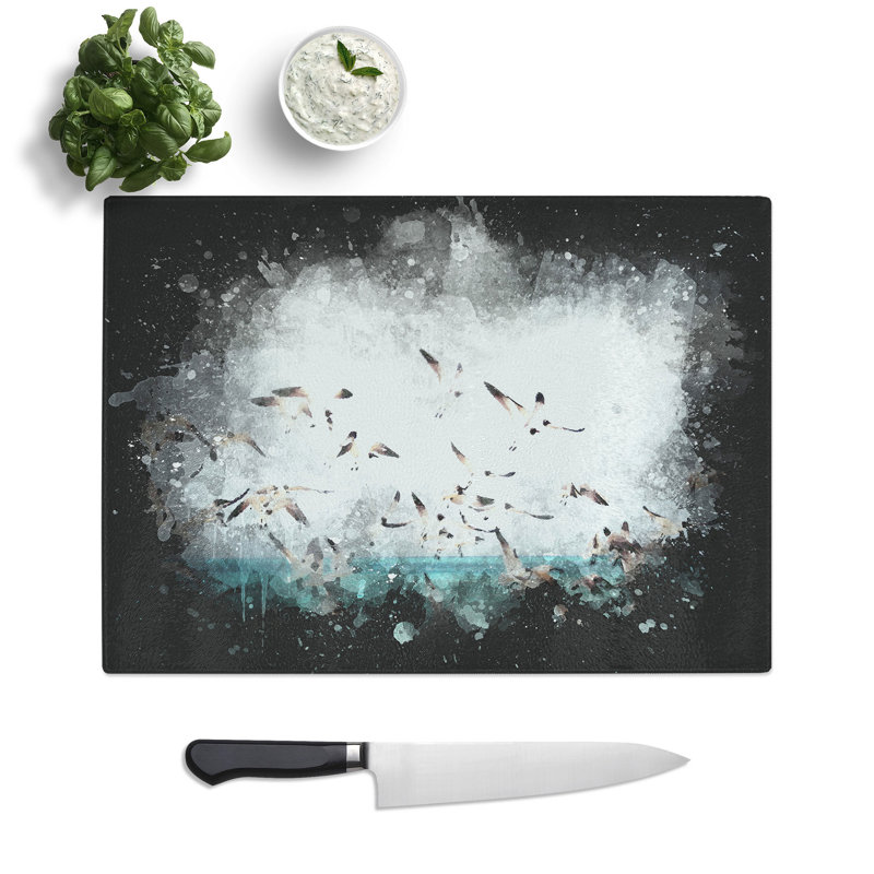 Tempered Glass Flock of Seagulls over the Sea Chopping Board, 28.5 cm x 39 cm