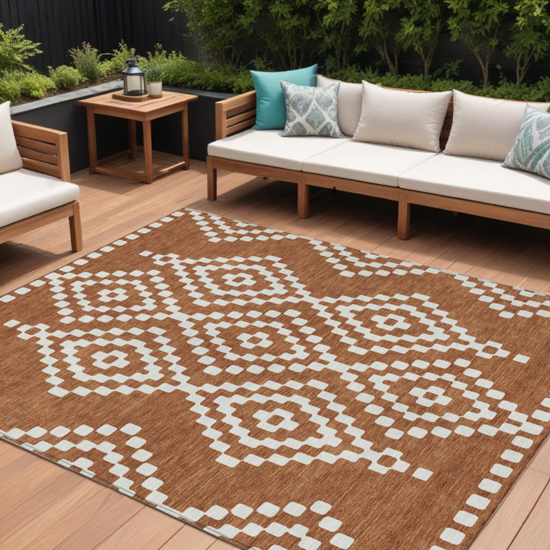 Tapis extérieur lavable en terre cuite et ivoire 9 pi x 12 pi