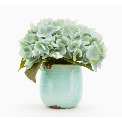Gennadios Faux Blue Hydrangea in Ceramic Vase
