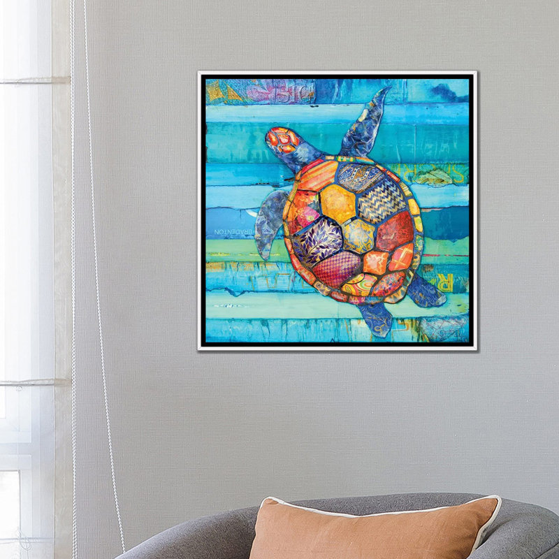 «Honu» par Danny Phillips - impression d'art graphique, Pas de tapis, H 26 po x l 26 po x P 1,5 po, Toile blanche encadrée