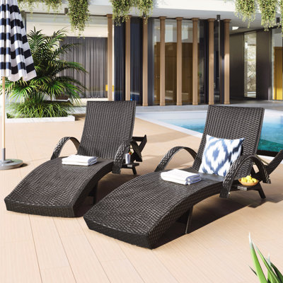 Chaise longue d'extérieur brun foncé de 2 personnes avec table de bout et 5 chaises inclinables à 2 niveaux réglables, capacité de charge de 470 lb