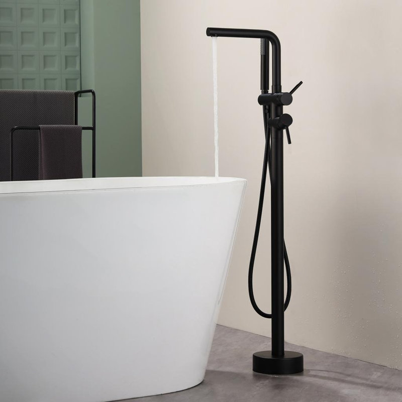 Robinet de baignoire autoportant en laiton avec douche à main