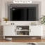 Modern White TV Stand with Sliding Doors & Open Storage Shelves