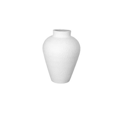 Roya Handcrafted Ceramic Amphora Vase with Pebbled Texture and Matte White Finish