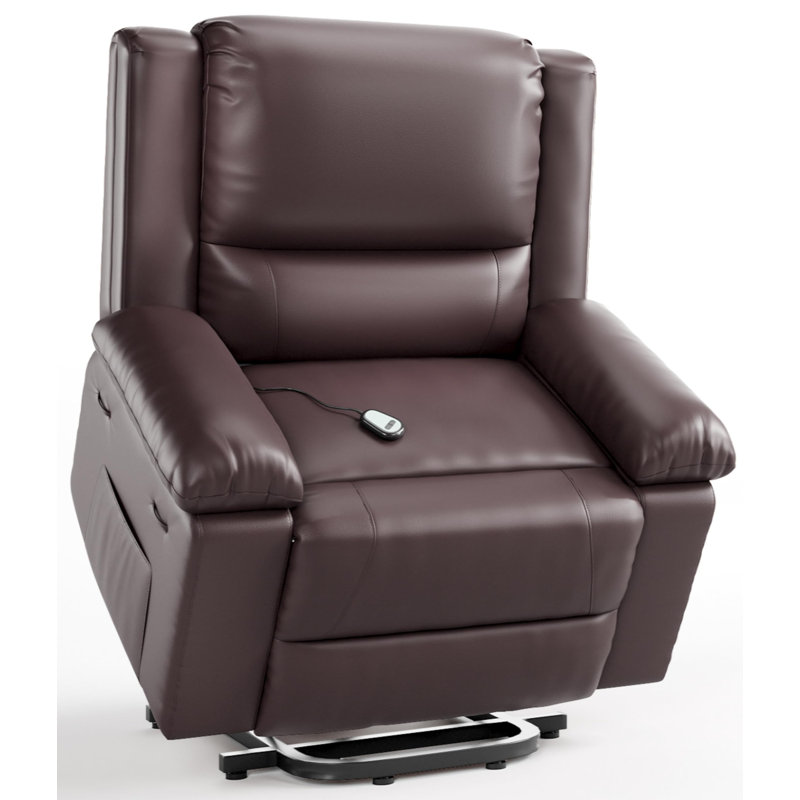 37.4" Wide Electric Power Lift Recliner with Heat and Massage, PU Leather Recliner Chair for Elderly, Coffee