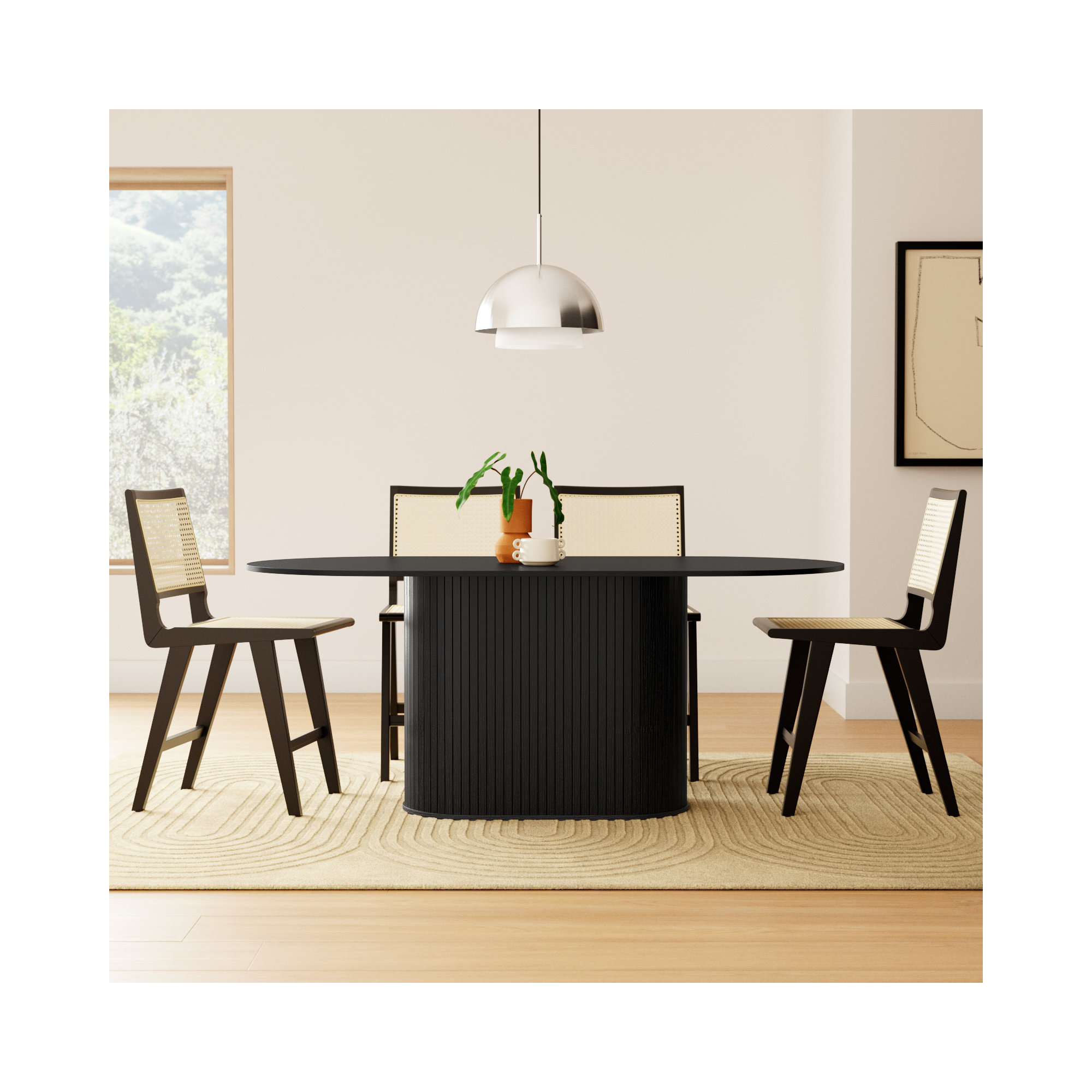 Iris 71'' Oval Dining Table, Black Oak
