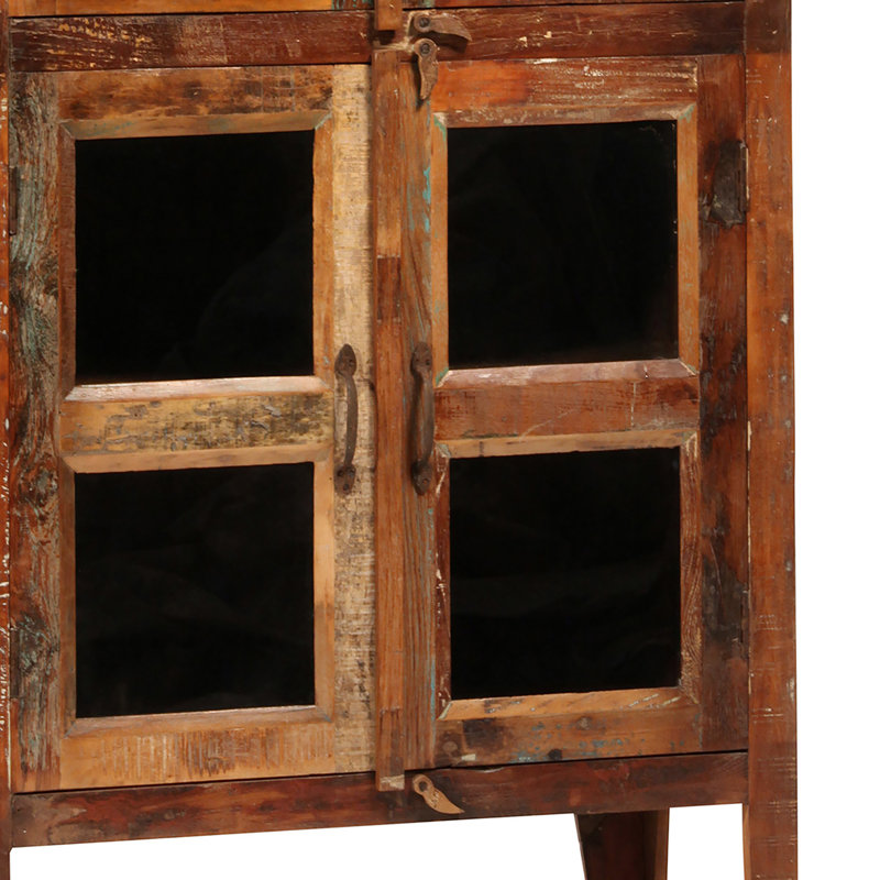 Nantucket 84-Inch Tall Distressed Painted Reclaimed Mango Wood And Glass Storage Cabinet