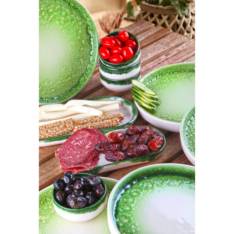Momsen Ceramic Dinnerware, Green/White