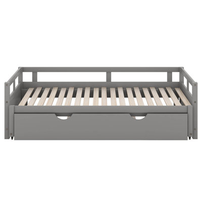 Twin Size Extendable Daybed With Trundle Beds, Wood Daybed Frame With Pull Out Trundle, Twin To King Design Extending Daybed