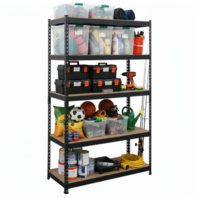 Ar Shelving Black Label Edition 5-Tier Powder-Coated Steel Garage Storage Shelving Unit in Matte Black with HDF Racks