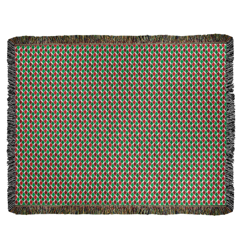 Hand Woven Throw Blanket, 60" W x 80" L, Red/Green/Mocha, Geometric