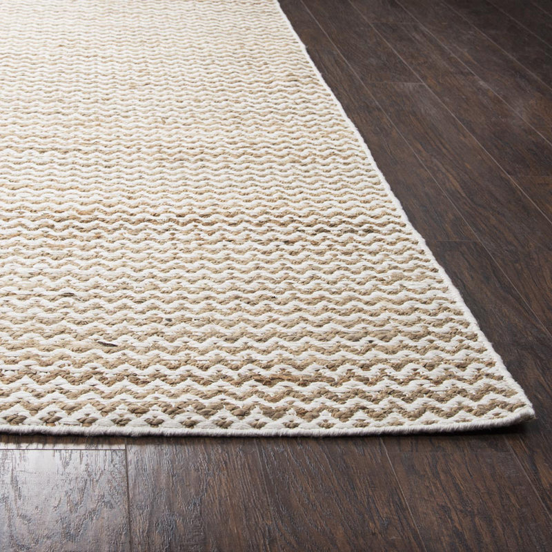 Tapis en laine, jute et sisal sable à motifs de chevrons tissé à la main Covey, Rectangle de 3 pi x 5 pi