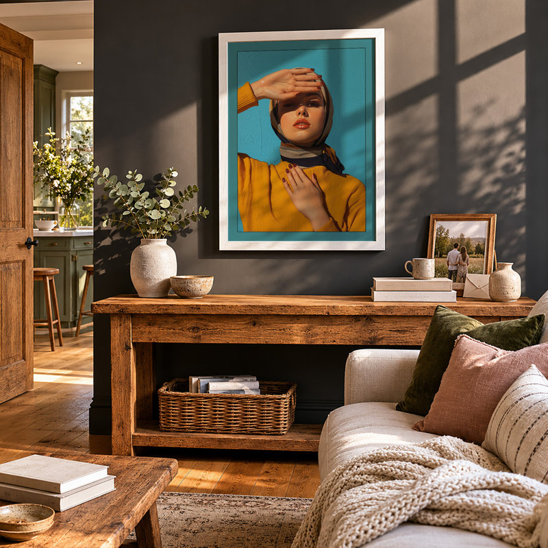 Contemplation In Blue Modern - Print, Walnut, A3 - 42.0 x 29.7 cm