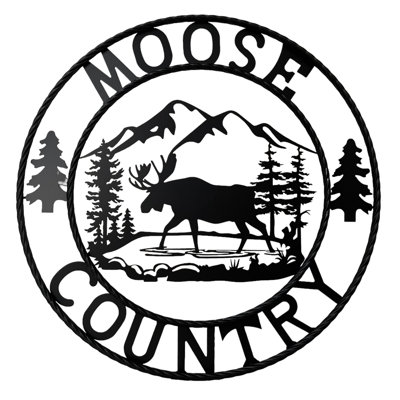 Rustic Woodland Forest Moose Country Mountain Metal Circle Hanging Indoor Outdoor Wall Décor