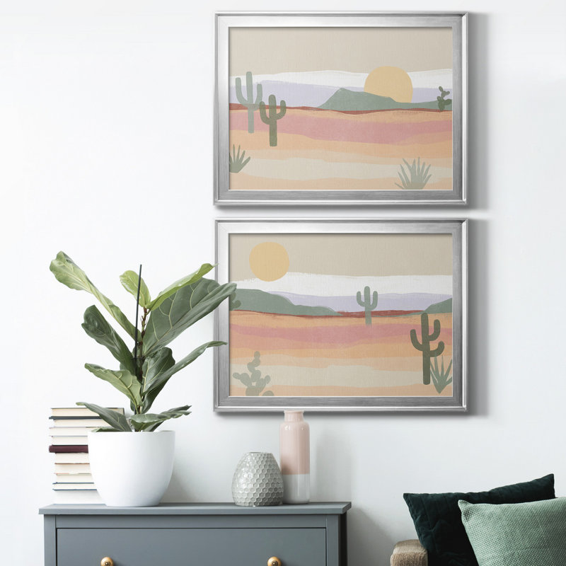 Cactus Plateau I - ensemble de 2 reproductions de cadres photo, H 30,5 po x l 45 po x P 1 po, Chrome