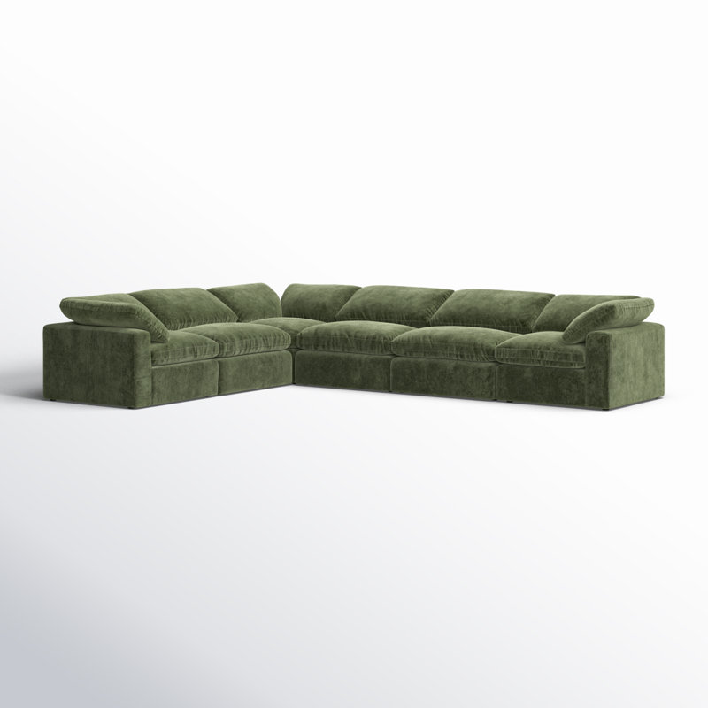 Canapé modulaire rembourré 6 pièces Wonardo, Tissu vert Sagano